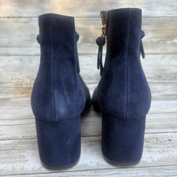 Cole Haan Saylor Grande Bootie Sz 9B Blue Suede Side Zipper Round Tow Block Heel - Picture 8 of 14